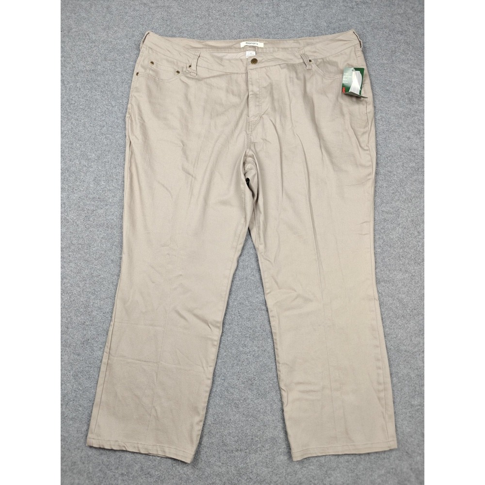 Roaman's Pants Womens Plus 24W Beige Twill Hidden Fit Khakis Tummy Control